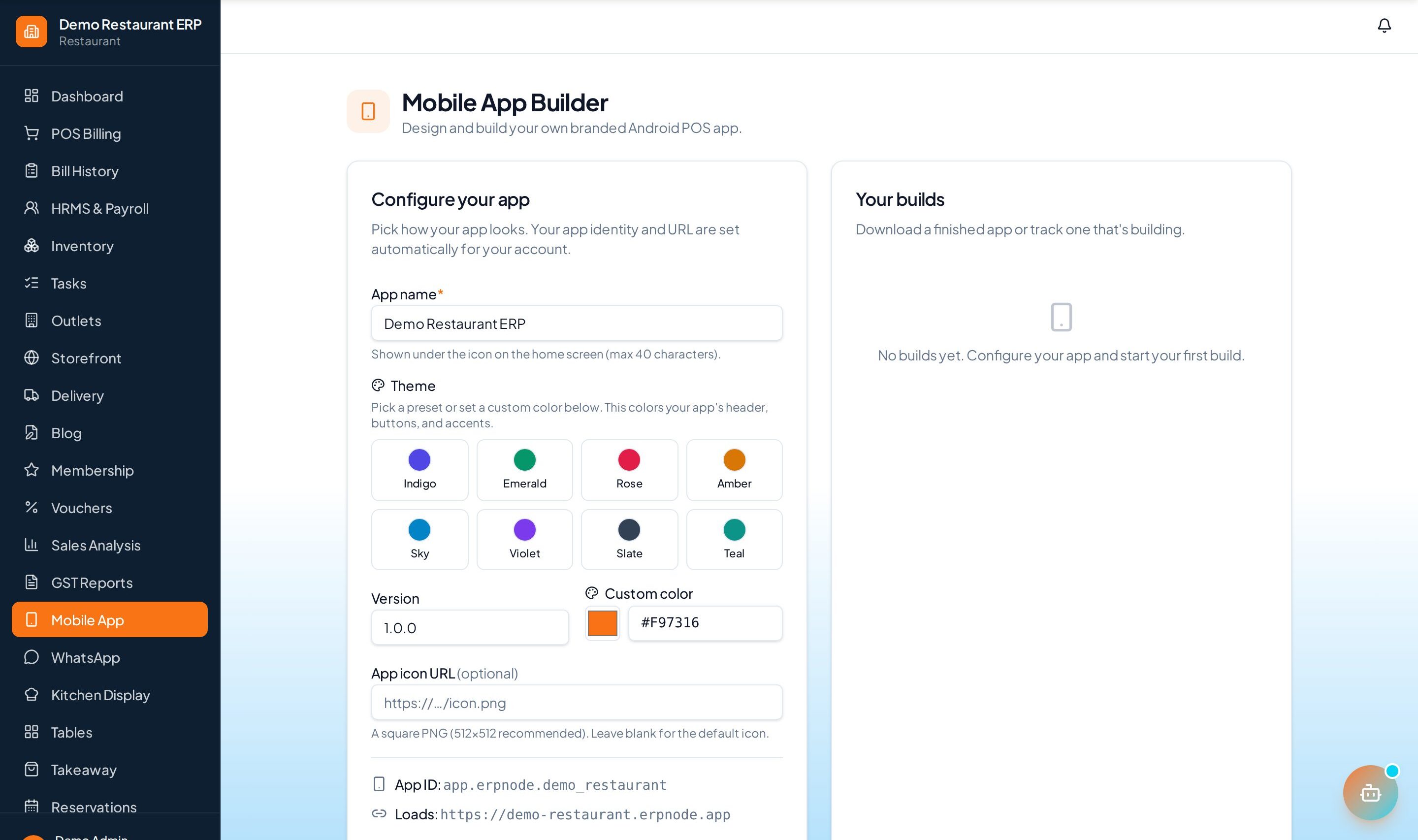 ERP Node mobile app builder